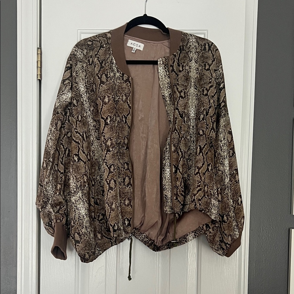 Women's Snake Print Bomber Jacket - Brown